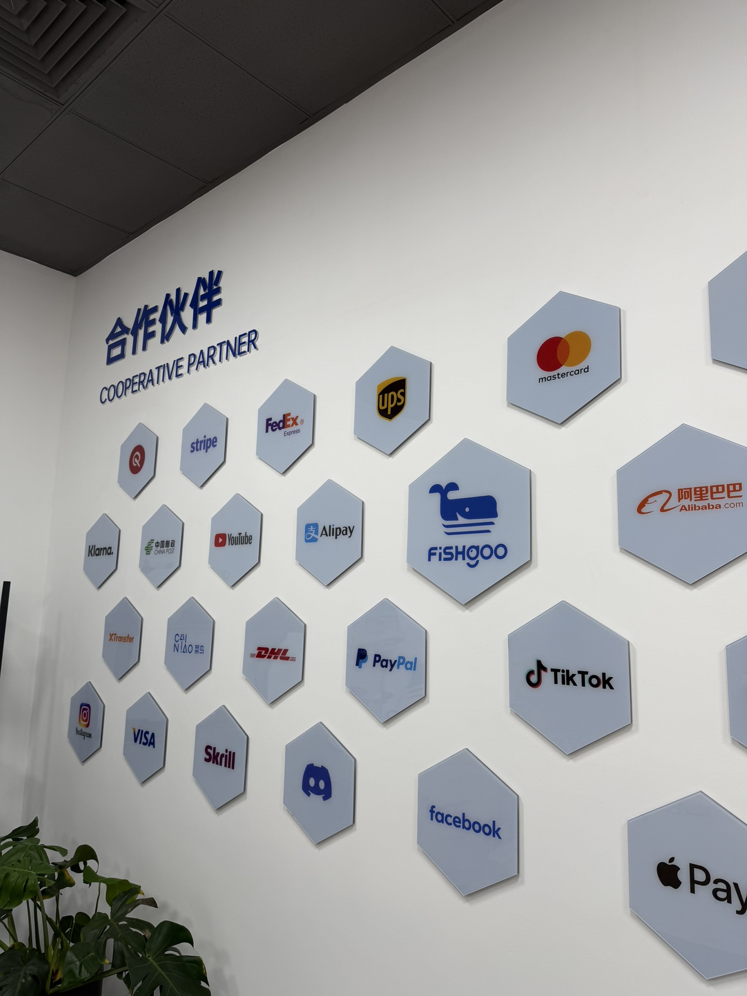 Pared de socios cooperativos en la oficina de Fishgoo, China